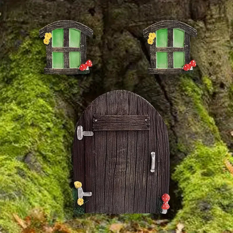 Fairy Door/Window Tree Hugger Sculpture-Glow-in-the-Dark Miniature Garden Decor for Kids' Rooms & Outdoor Use