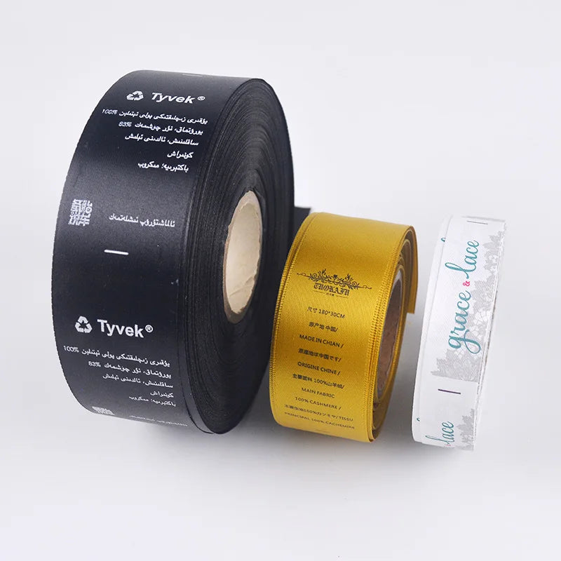 Wholesale Factory Customized Black Logo Printed Nylon Washing Care Labels Roll for Clothing