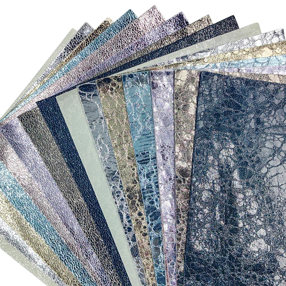 0.7mm Hot Sale Crack Lines Faux Leather Laser Shiny PU Leather for Bags Hats Handicrafts
