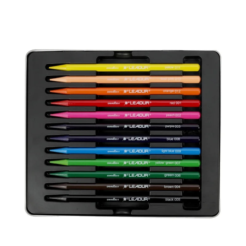 LEADUR School Stationery Promotional 12 Color Round Woodless Colored Pencil Set 145x7.2mm for Sketching ISO9001 Certified