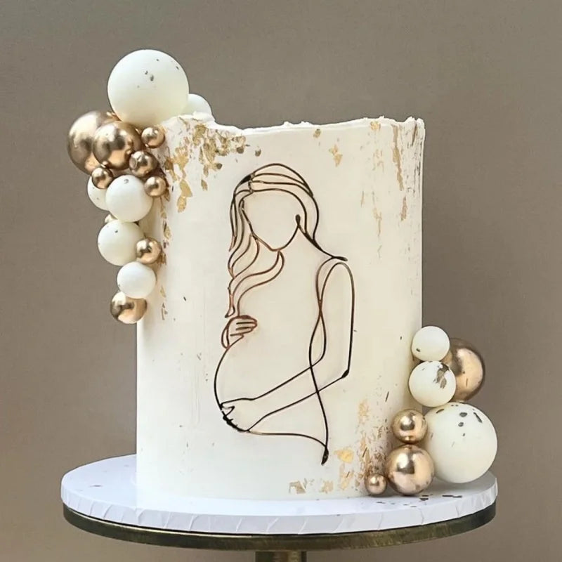Mom to Be Face Art Line Acrylic Cake Charm Mirror Gold Cake Topper Cake Decorations