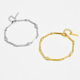 FUAMAY Fine Brand Tennis Bracelet Cubic Zirconia Pear Shaped 925 Silver Bar Link Bracelet Rhodium & Gold Plated