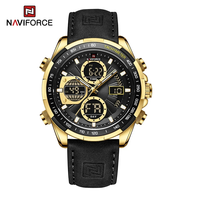 NAVIFORCE New Men's Quartz Watch Fashion Casual Sports Business Leather Watch Waterproof Dual Time Digital Relogio Masculino