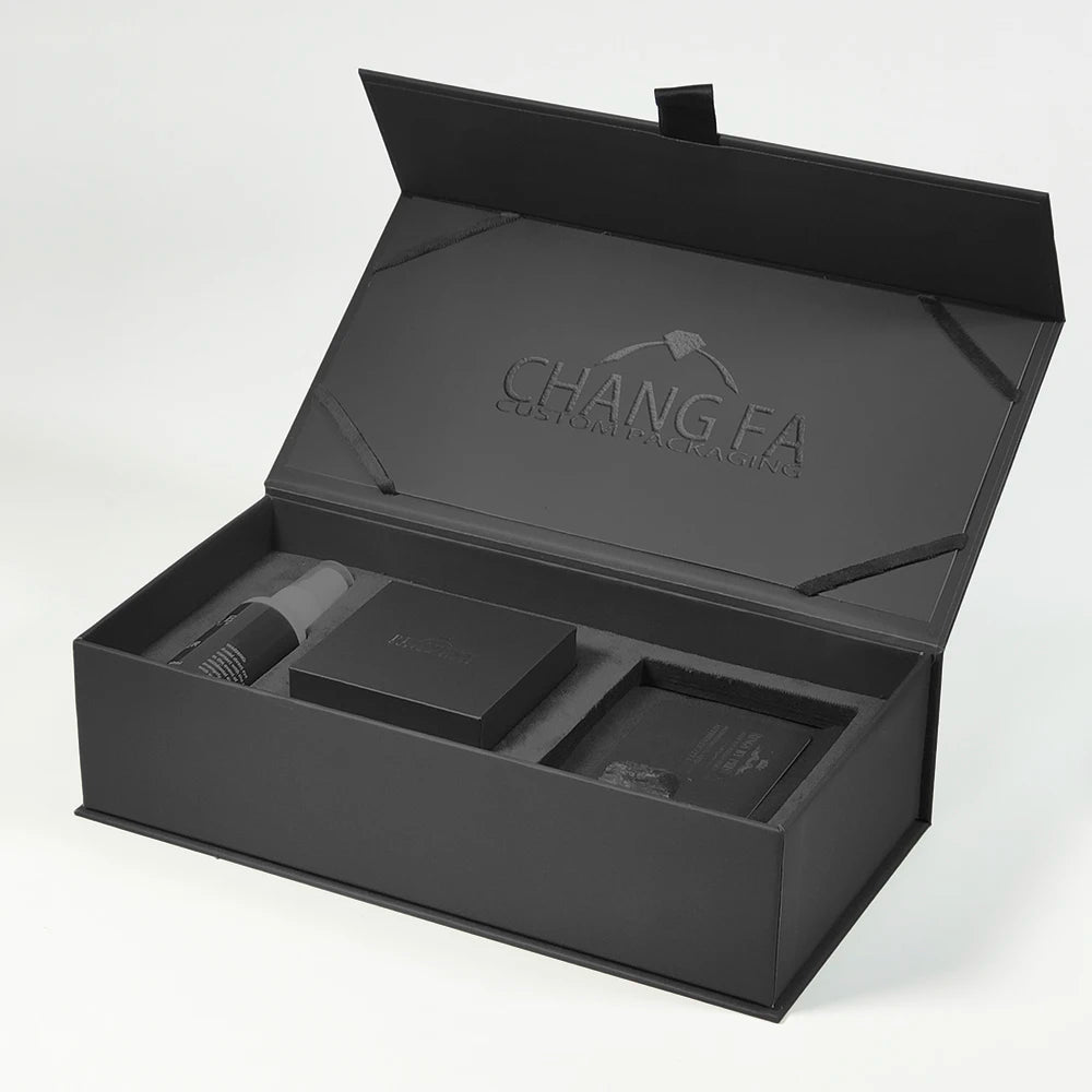 Personalized Cardboard Magnetic Black Ring Gift Luxury Costom Jewelry Box Packaging Set With Custom Logo