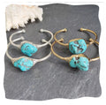 Vintage Design Raw Stone Turquoise Bangle Retro Jewelry  Irregular Gemstone Gold Plated Cuff Bangle Stretch for Girl Women Gifts