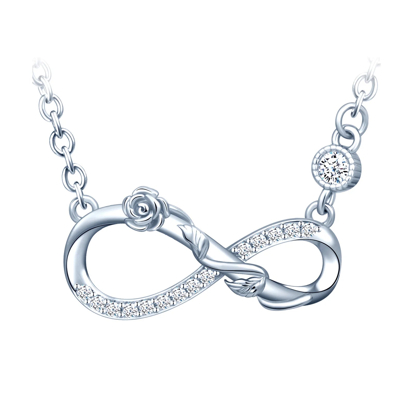 S925 Silver CZ Rose Infinity Symbol Everlasting Love Pure Silver Necklace Tarnish Free Necklace