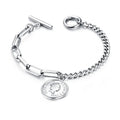 Fashon 18K Gold Plated Chunky Link Chian Stainless Steel Queen Elizabeth Coin Charm Ot Bracelets