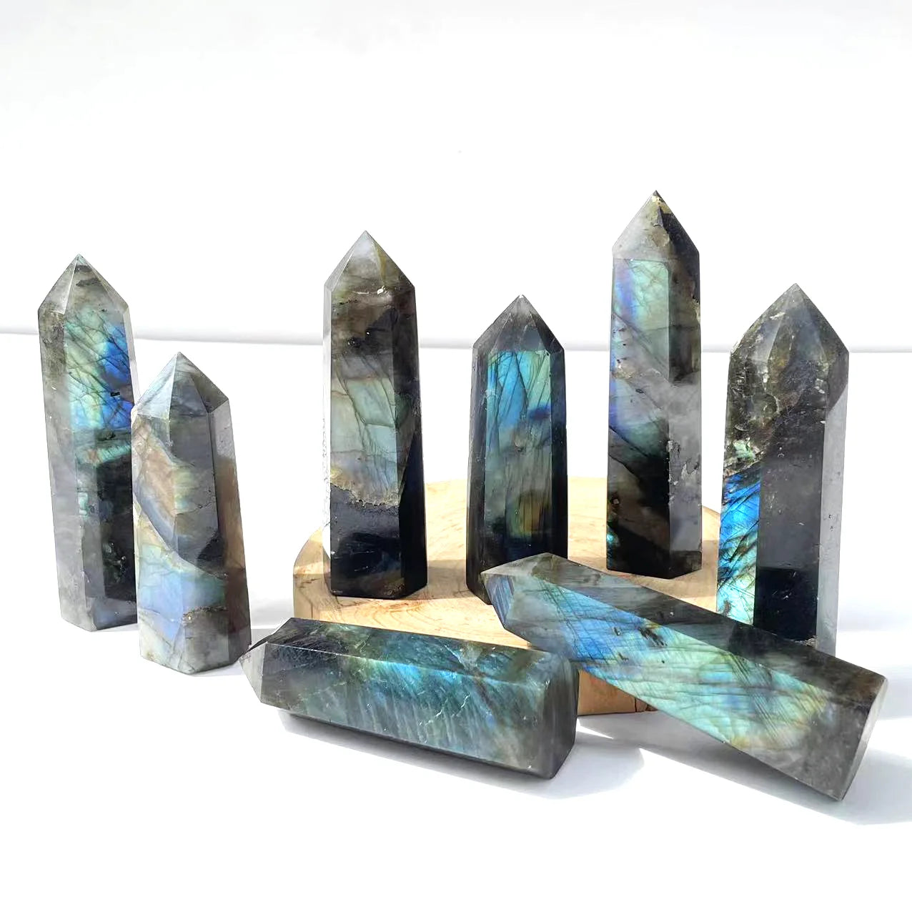 Factory Price Crystal Hexagonal Pillar Ornaments Single Pointed Labradorite Tower Point