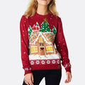 Custom Casual Pullover Winter Fun Holidays Long Sleeve Jacquard Sweaters Couples Gingerbread House Women's Christmas Front Logo