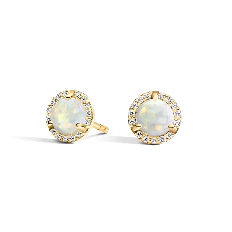 Milskye Exquisite halo Diamonds 925 Sterling Silver Opal Stud Earrings Women Accessories
