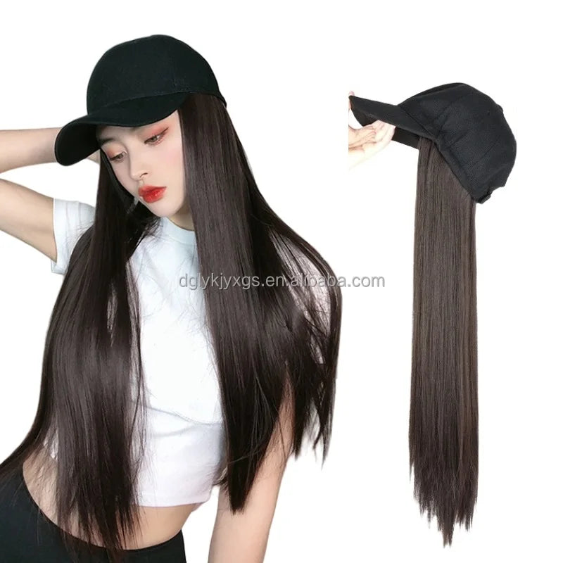 Womenlon New Ynthetidenime Ball Hair Wig Brown Straight Wigs Naturally Connect Synthetic Hat Wig for Women Hair MegaBDM