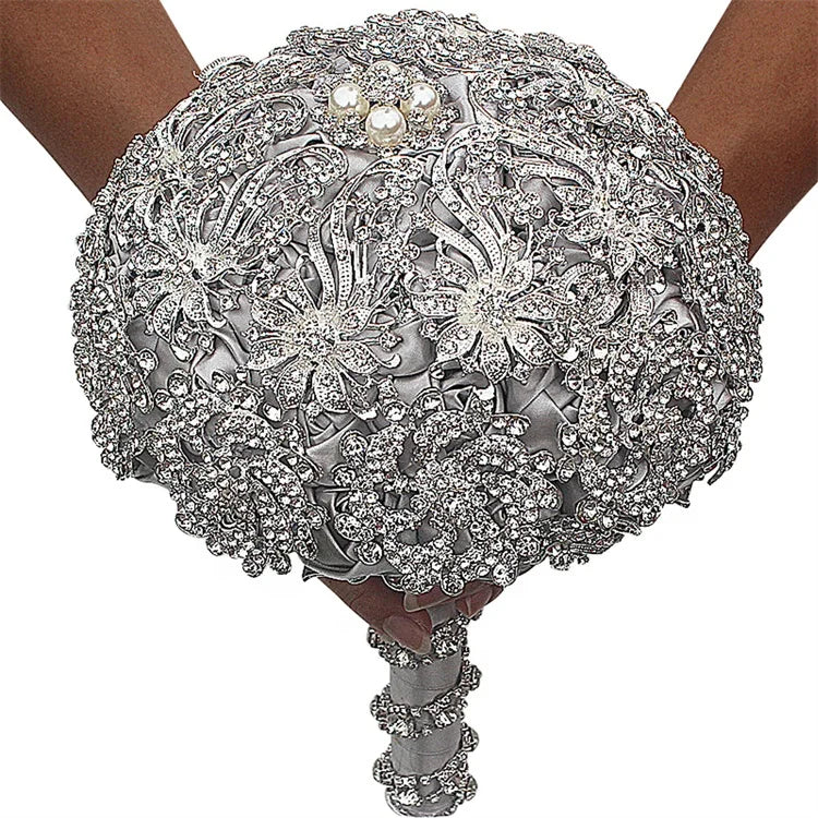 Customized Luxury Sparkling Crystal Bridal Hand Hold Bouquet  Flower Bridal Bouquet for Bride Wedding
