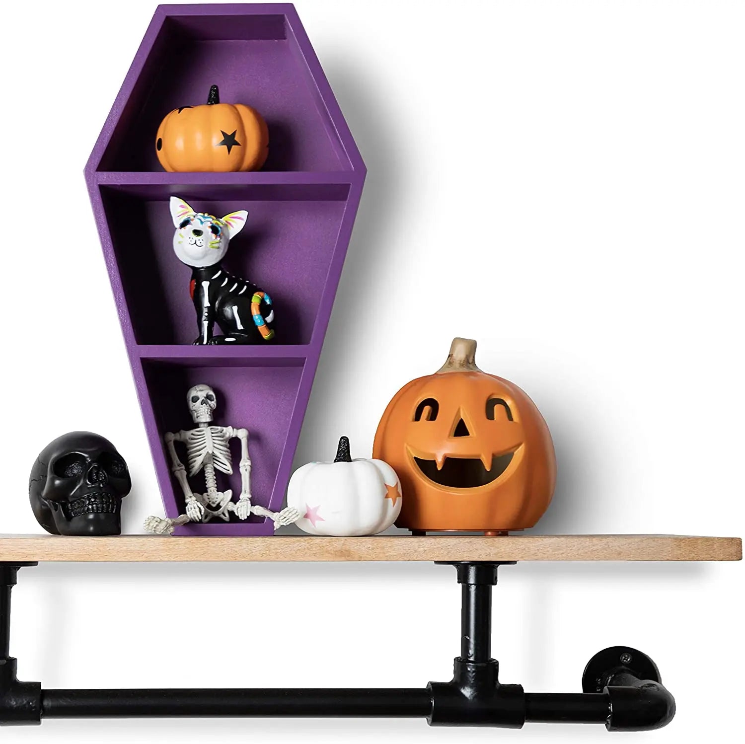 Mysterious Oddities Coffin Shelf - Spooky Gothic Decor for the Home - Purple Hanging Wooden Shelf for Wall or Table Top - 14 in