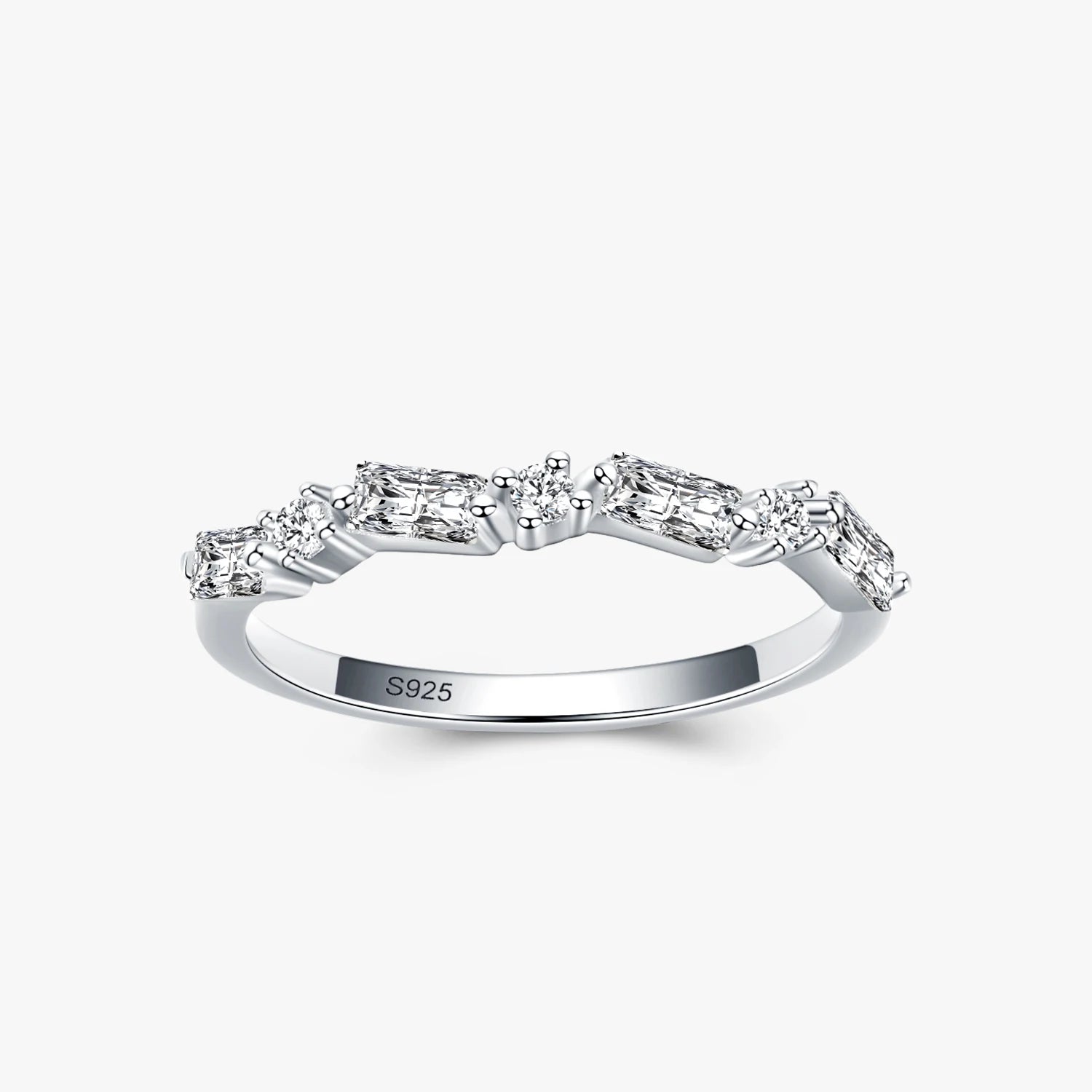 Ailmay Fashion 925 Sterling Silver Simple Crown Finger Ring Elegant Clear Zircon Rings for Women Girls Party Accessories Jewelry