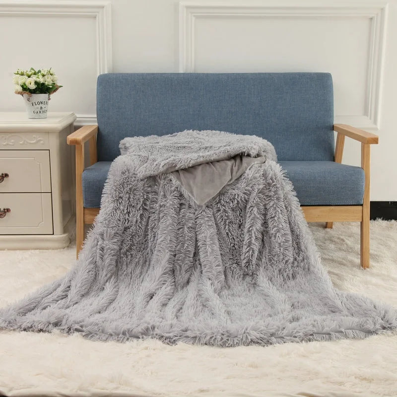Decorative Soft Faux Fur Plush Throw Blanket Fluffy Cozy Plush Fleece Comfy Microfiber Fur Blanket for Couch Sofa Bed