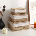 Paper Woven Rectangle Basket Waterproof Eco-Friendly Home Decor Storage Bin with Lid for Desktop Makeup Organizer & Wardrobe