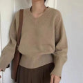 OEM Women's V-Neck Drop Shoulder Sweaters Solid Loose Knitwear Warm Winter Long Sleeve Pullover Computer Knitted