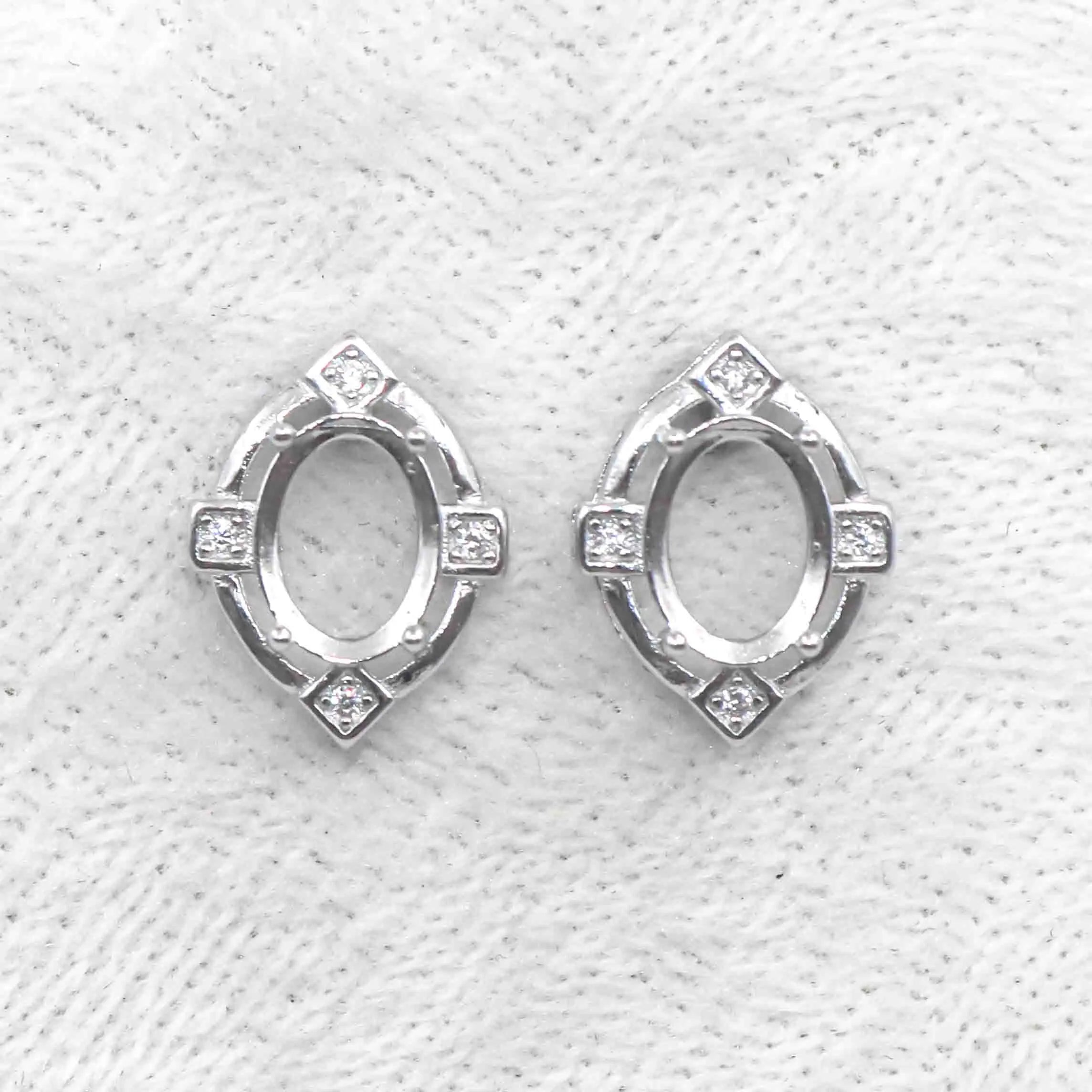 Sterling Silver 6*8mm Semi Mount Stud Earrings Empty Support Blank Claws Setting S925 Base Without Center Stone for DIY Inlay