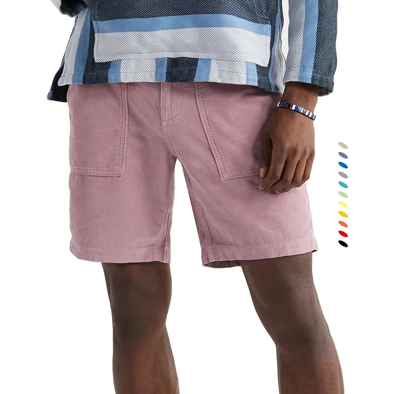 Custom Organic Cotton Straight Leg Patch Pockets Corduroy Shorts for Men