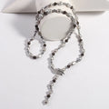 Women  Irregular Gray Pearl Rhinestone Pave Ball Necklace Copper Zircon Leaf Button Adjustable Baroque Freshwater Pearl Necklace