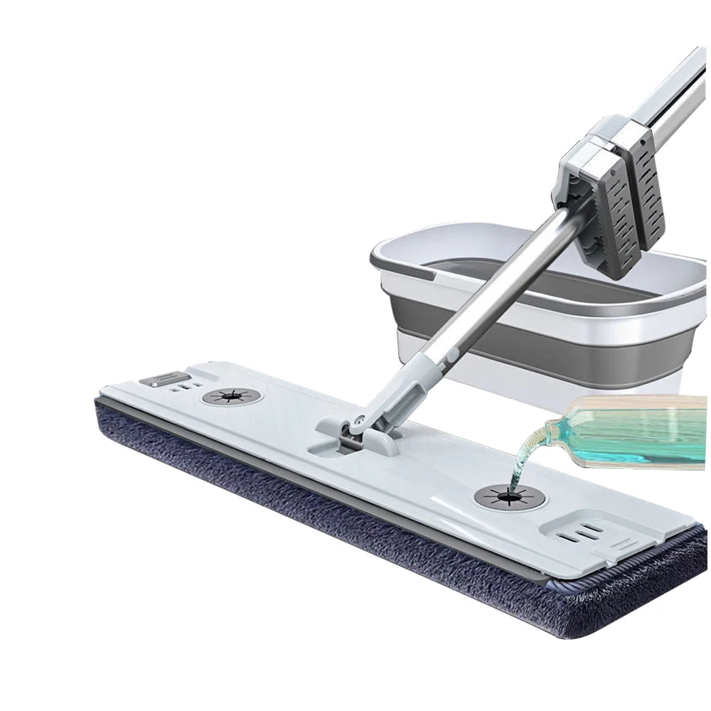 360 Rotating Flat Floor Mop Set Hand-Free Squeeze Clean with Steel Handle Magic Head for Home Kitchen Living Room Floor Cleaning