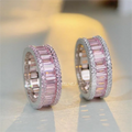 Luxury 925 Silver Jewelry 5A Colored CZ Cubic Zirconia Red Iced Personalized Wedding Rings Emerald Cut for Parties Wholesale