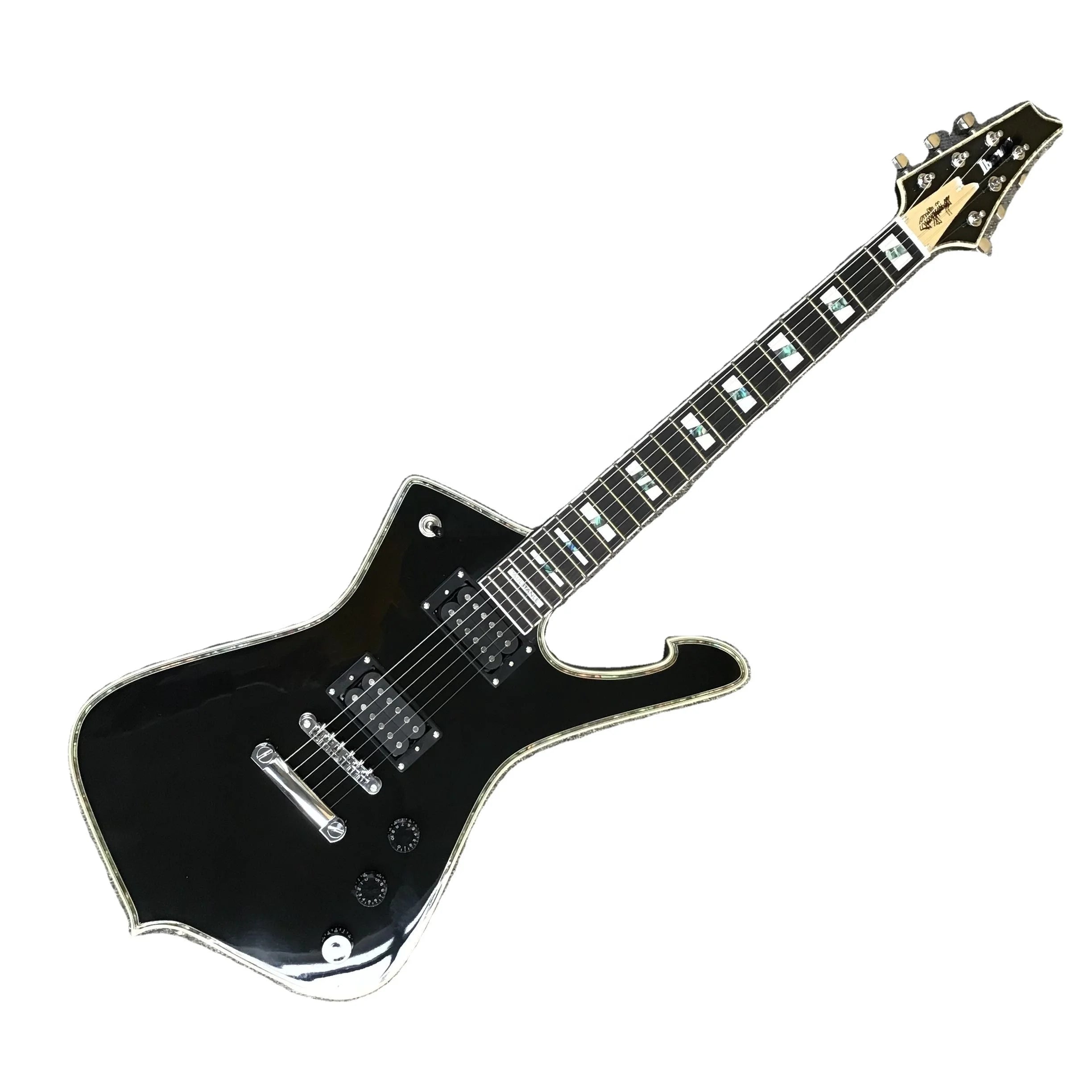 Ibn Brand Black Iceman Electric Guitar Solid Wood Body Maple Back/Sides HH Chrome Bridge 6 Steel Strings