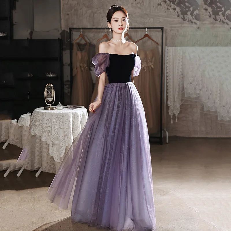 Women Party Annual Conference Purple Lace Sequined Evening Prom Dresses