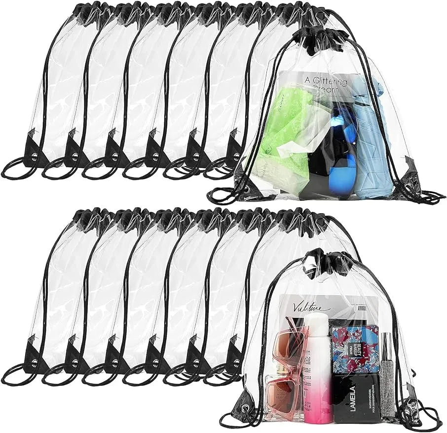 High Quality Wholesale Promotion PVC Clear Transparent Drawstring Bag Waterproof Stadium Drawstring Backpack With Logo