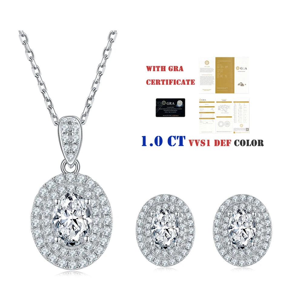 T93 Abiding Jewelry Factory Oval Shape Stone 925 Sterling Silver Double Halo Moissanite Diamond Jewellery Set