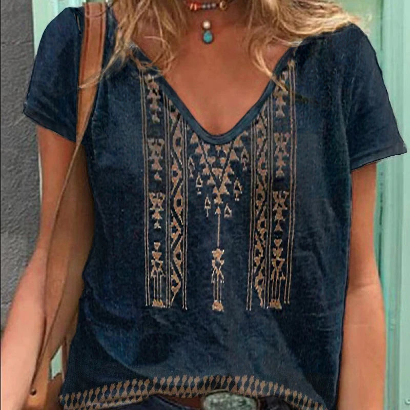 Summer Women'S Blouses Shirts V-Neck Fashion Sexy Blouse Ladies Loose Top Short-Sleeve Vacation T Shirt