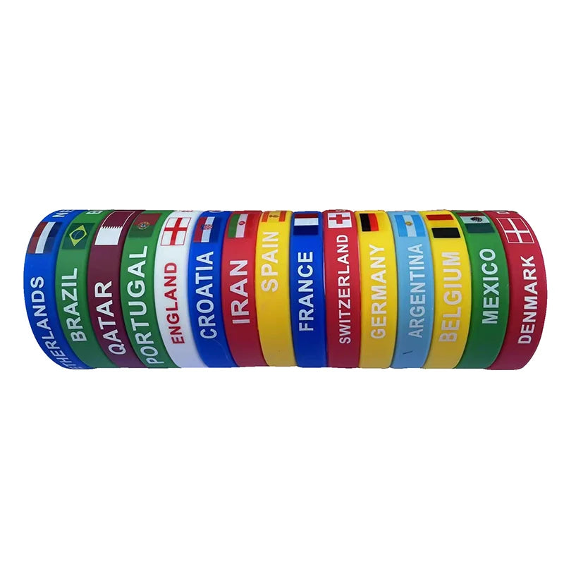 Custom Eco-friendly High Quality Silicone Soccer Cup Bracelet Country Flags Fashion Event Printed Wristbands 12mm Band Souvenir