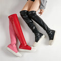 Fall Winter Thigh High Boots Flat Long Tube High Over Pu Leather Women's Boots