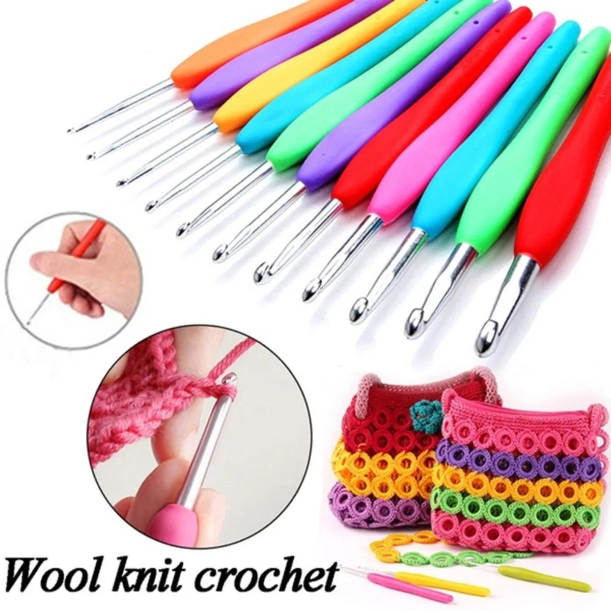 Silicone Crochet Hooks Needles Soft handle Stitches Knitting Craft MegaBDM