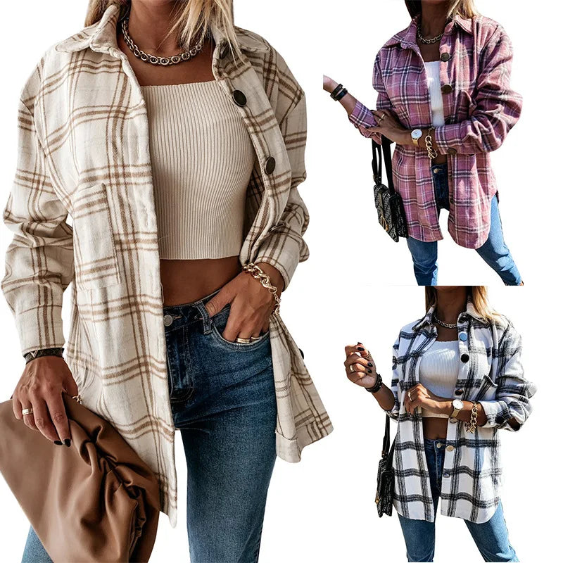 Hot Selling Women Jacket Shirts Autumn Womens Classic Coat Wholesale Plaid Shirts