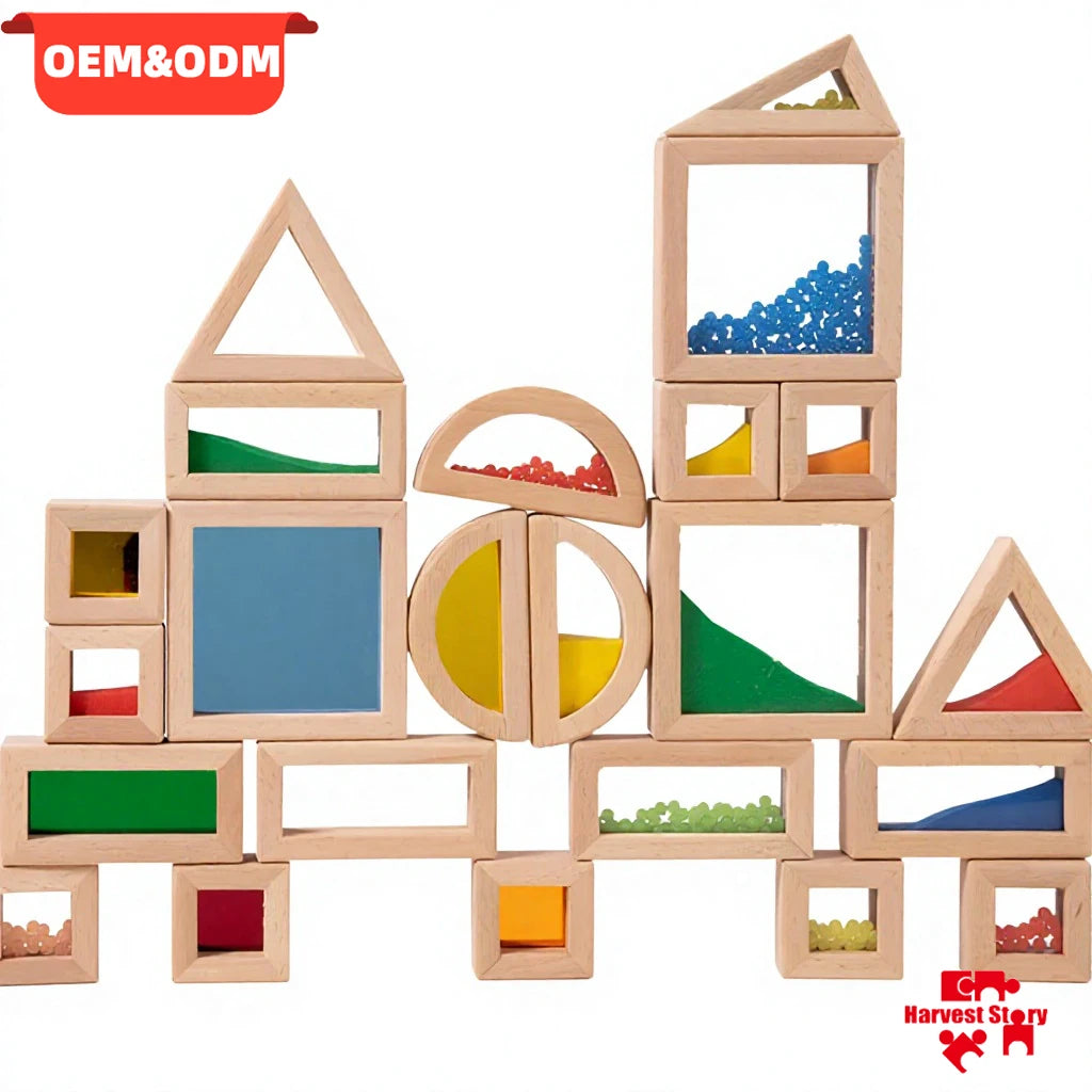 Custom Montessori Wooden Sensory Rainbow Building Blocks Sensory Integration Training Set Early Learning Toys for Kids