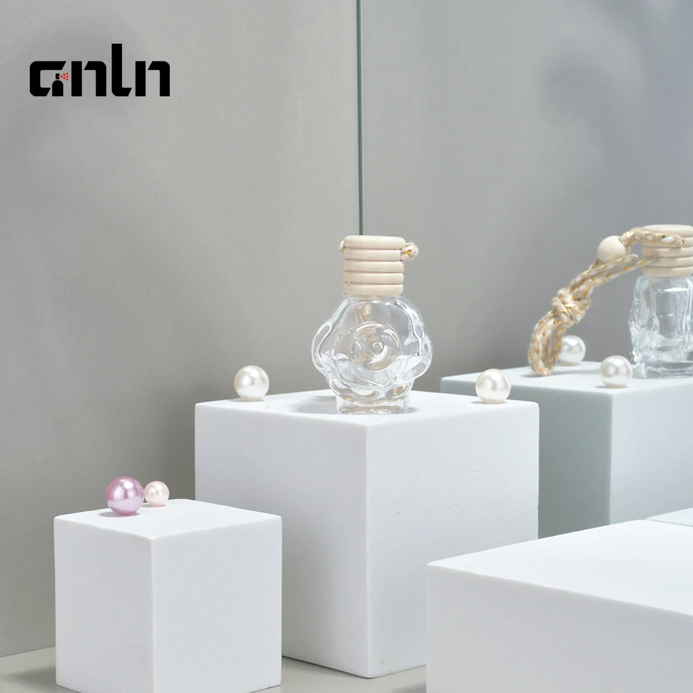 Empty Hanging Freshener Pendant Car logo Vent air Wooden Cap Glass Car Perfume Diffuser Bottle
