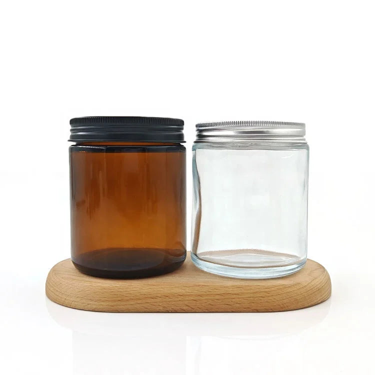 Wholesale 8oz 500ml 1000ml Black Lid Bottle Large Capacity Round Amber Glass Screw Jar