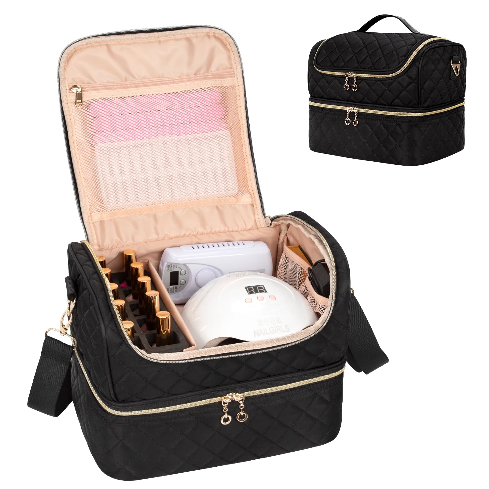 For Double Layer Nylon Zipper Portable Nail Polish Storage Case Holds 45 Bottles