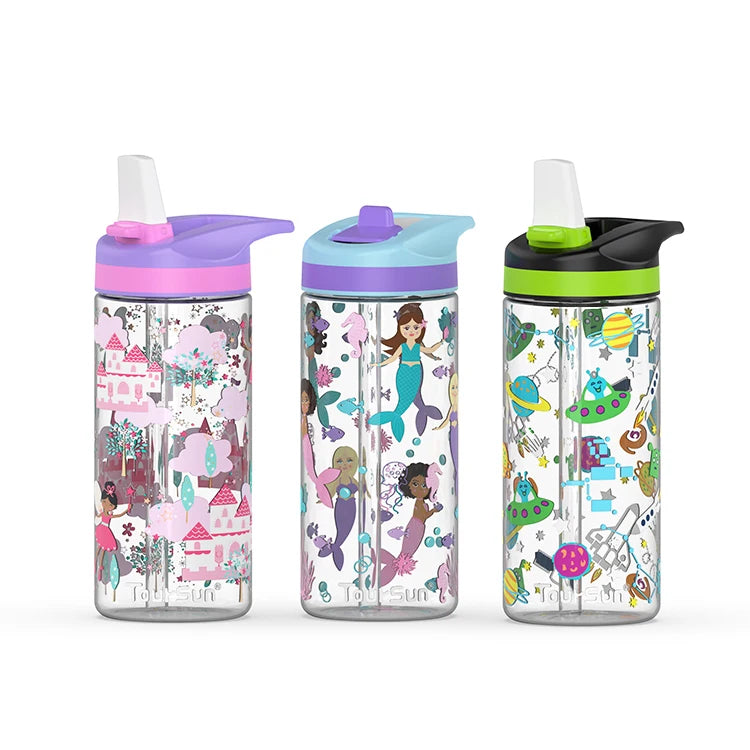 Toursun  Cute 420ml Portable Children  Plastic Water Bottle with Silicon Nozzle  Bpa Free Plastic School Kids Water Bottle