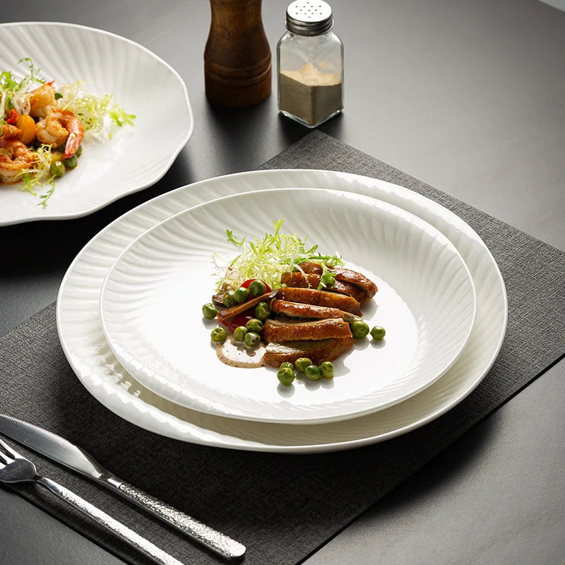 Wholesale White Stone Pattern Porcelain Steak Plate Hotel Restaurant Tableware Dinner Dishes Ceramic Round Cake Dessert Plate