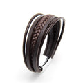 SC Fashion Men Leather Bracelet Classic Handmade Leather Woven Bracelet Wrist Band Layered Magnetic Metal Lock Leather Bracelet