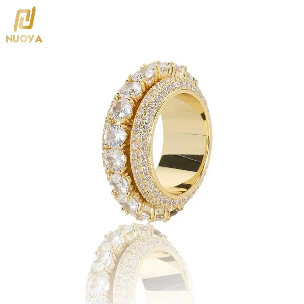 NUOYA Wholesale Iced Out Jewelry Hip Hop Ring Men Rotating Cz Gold Plated Cuban Rings