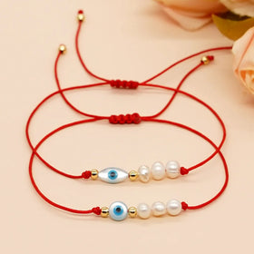Go2boho Evil Eye Bracelets for Women Girl Kid Red Friendship Jewelry Freshwater Pearl Shell Star Heart Love Charm Bead Bracelet