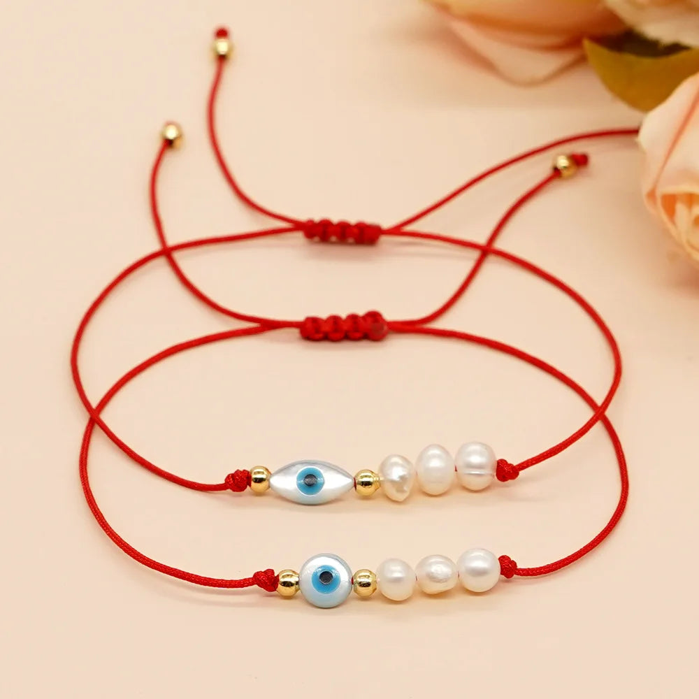 Go2boho Evil Eye Bracelets for Women Girl Kid Red Friendship Jewelry Freshwater Pearl Shell Star Heart Love Charm Bead Bracelet