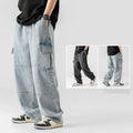 OEM Custom Street Style Streetwear Wide Leg Loose Baggy Multi Patch Pockets Cargo Jeans for Men Washed Vintage Pants