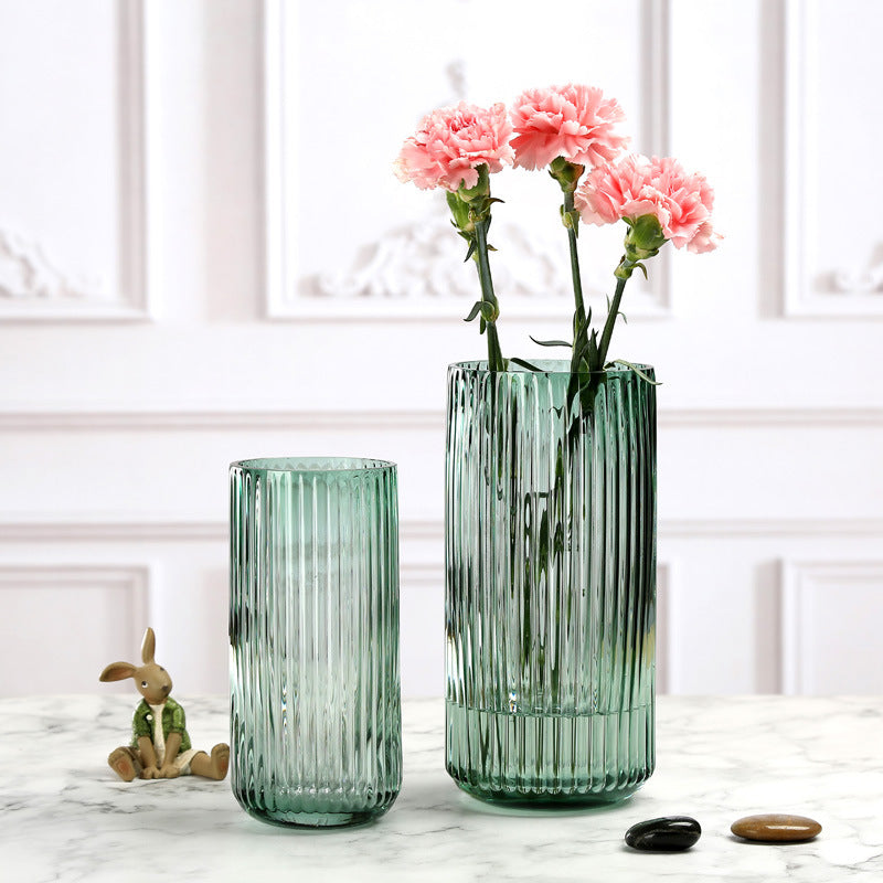 STOCK Wholesale Large Modern Green Wide Mouth Glass Vase