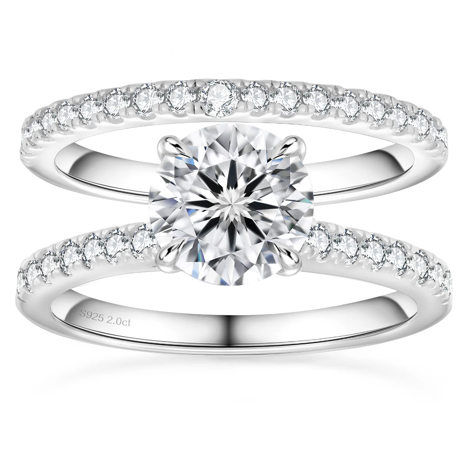 2CT Moissanite Wedding Jewelry Bridal Sets VVS1 Cut 925 Sterling Silver Engagement Ring & Wedding Band for Women