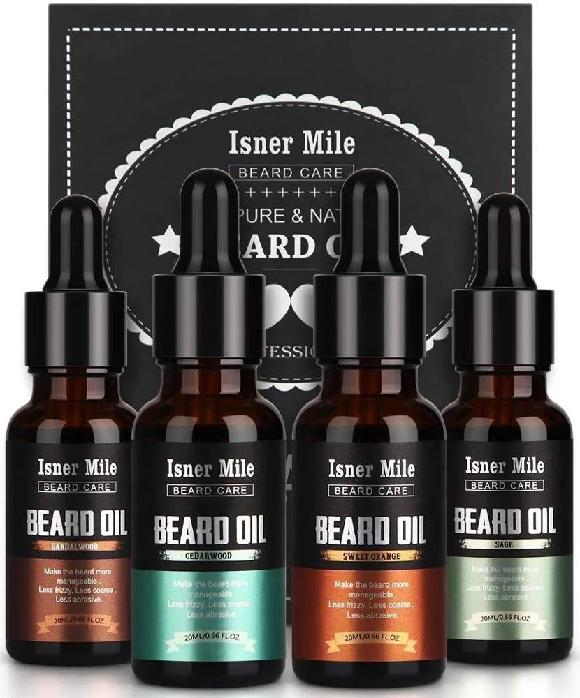 OEM 4 Pack Beard Oil Set Cedarwood/Sandalwood/Sage/ Orange for Men Mustaches Growth (4pcs*20ml/set)