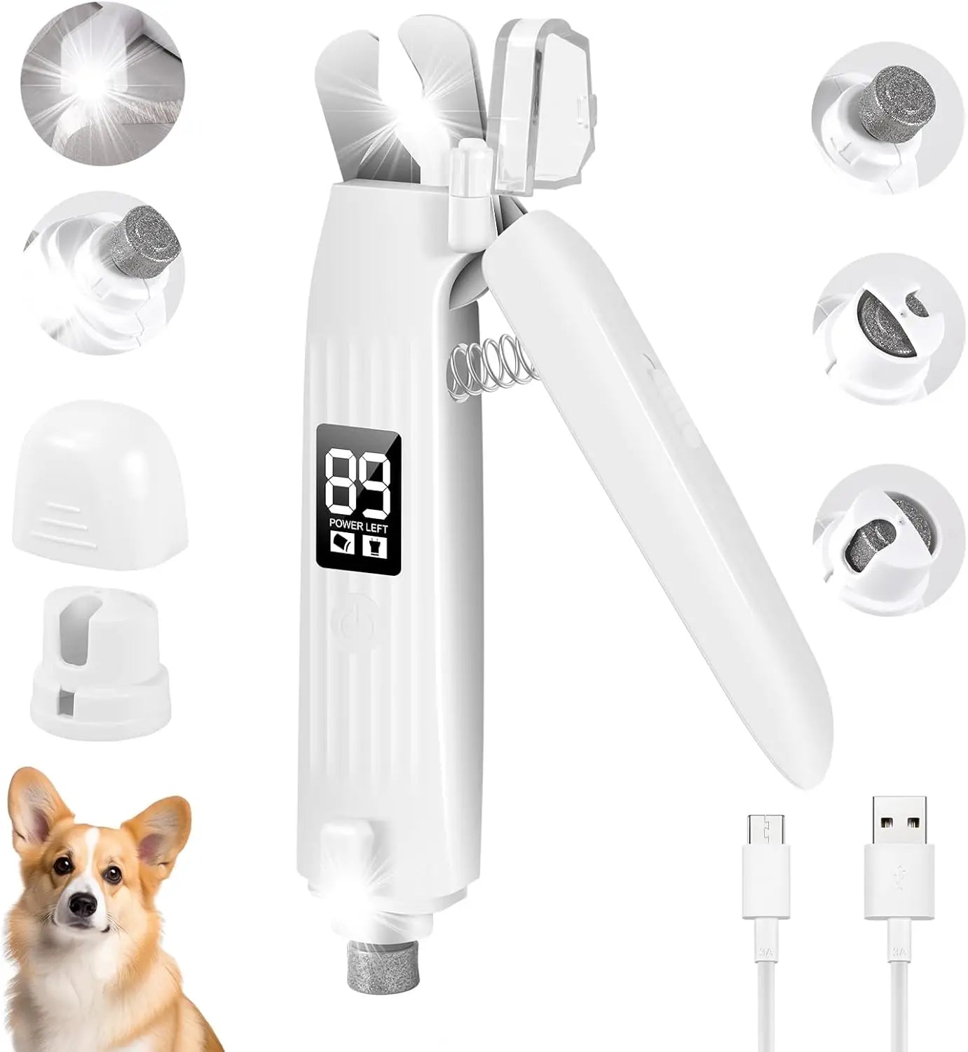 Cat & Dog Nail Trimmers Electric Rechargeable Dog Nail Clippers & Dog Nail Grinder with 2 LED Light Paws Grooming Kit